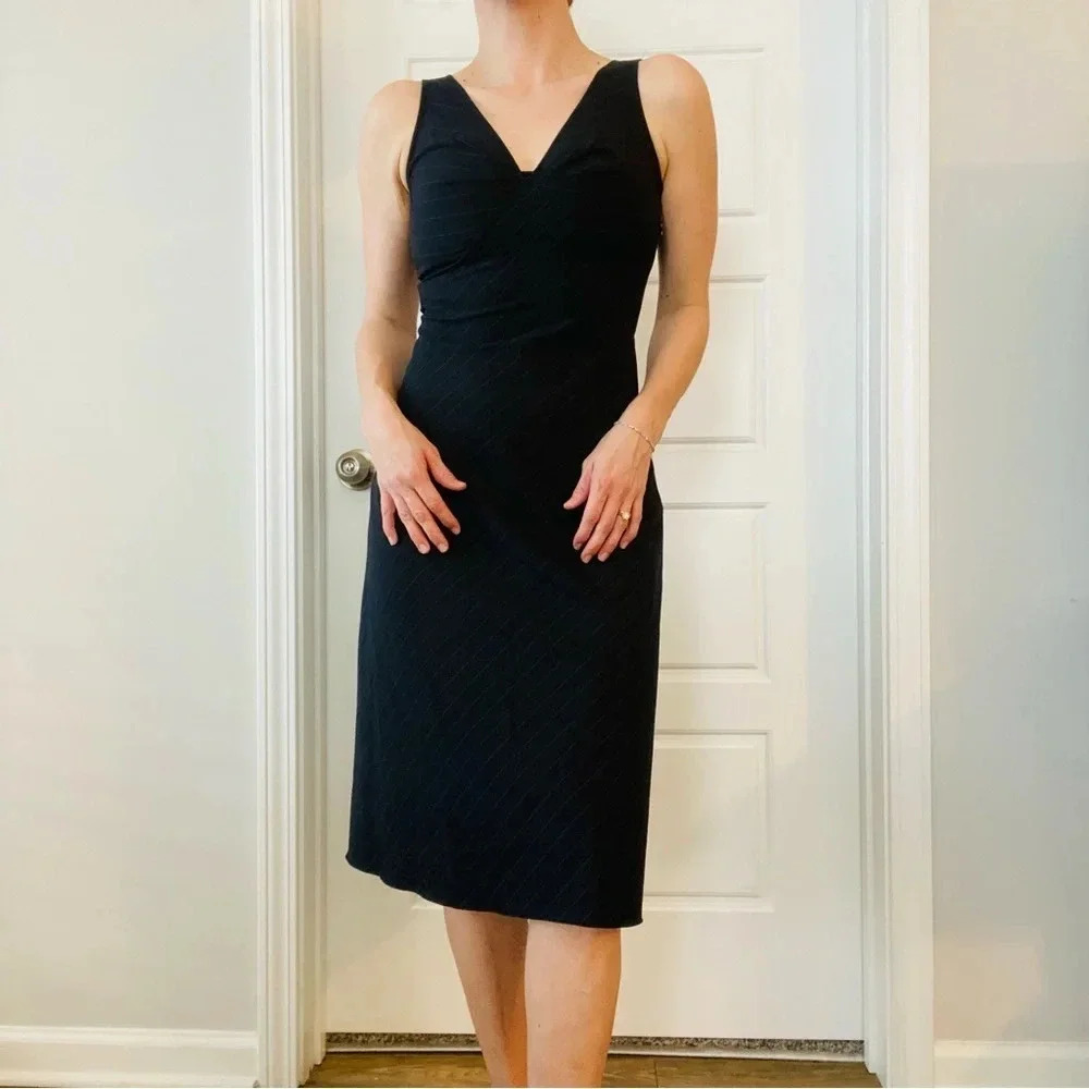 Y2K‎ Anitsa Paris Sleeveless Pinstripe A-line Suiting Knee Length Dress Navy